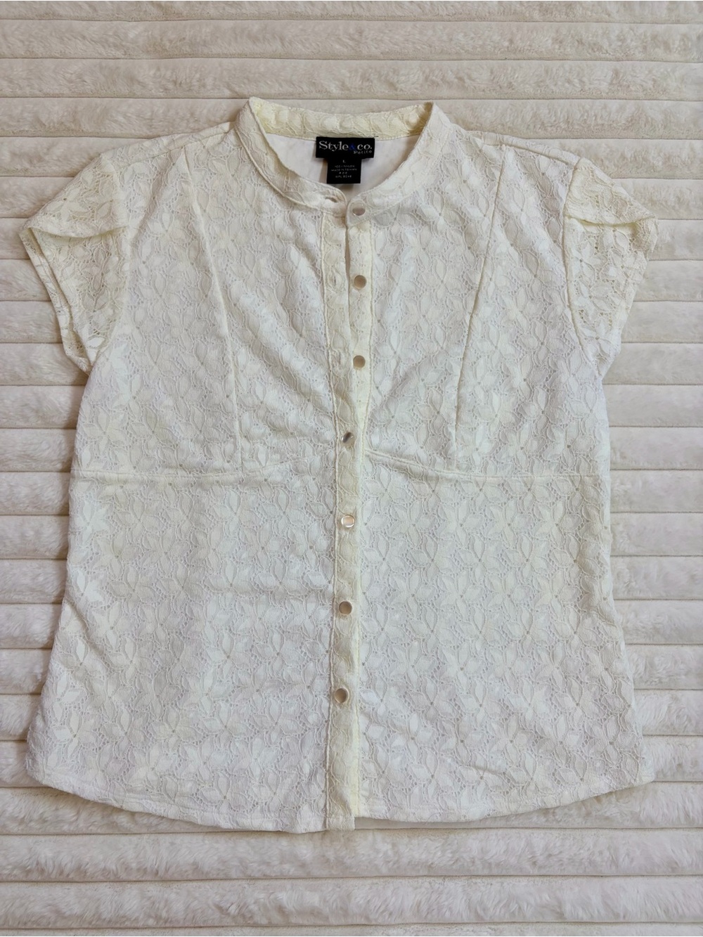 Style & Co Cream Lace Blouse Petite Large Button Front Feminine Top